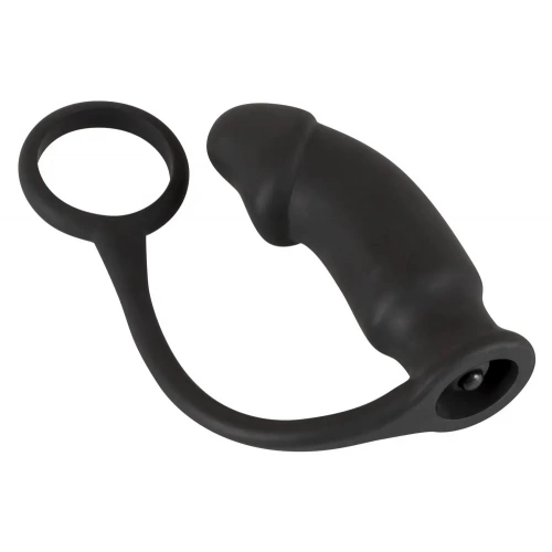 Вибриращ пенис пръстен с анален стимулатор от силикон Black Velvets